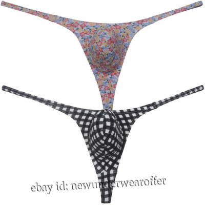 Men's Air Bubble Knitted String Thong Contour Pouch Underwear Sexy Bikini T-back