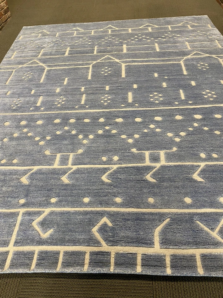 Spectacular Hand Knotted Beni Ourain Moroccan area Rug Blue  New Berber 8' X10' - Image 2 of 4