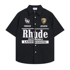 NEW Men Women RHUDE High Quality Leisure Cotton Short Sleeve Lapel Shirt SZ:S-XL