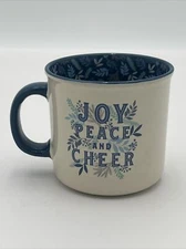 Joy Peace And Cheer Coffee Tea Mug Cup 18 Oz Beige & Blue By Jessica Simpson NEW