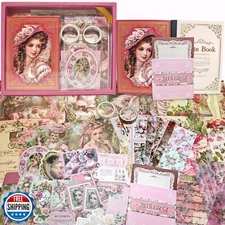 LCLAIDYDY Scrapbooking Supplies Kit,Pink Vintage Aesthetic Scrapbook Kit,Bull