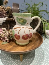 Vintage Pottery Milk Jug Pitcher Cherry Hand Painted Red Cherries