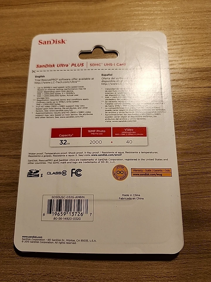 SanDisk Ultra Plus SDHC UHS-I Card, 32GB Memory Card - NEW In Retail Package - Image 2 of 2