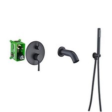 Wall Mount Bathtub Faucet with Hand Shower,Matte Black Waterfall Tub Faucet,