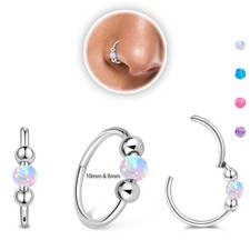 Thiswhyimbeauty 2PCS 18g Opal Nose Rings for 18G-8&10mm, A-Silver White opal 