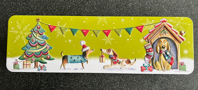 Oma Wilds Keksdose geprägt Weihnachten Hunde Party - Top Zustand - leer