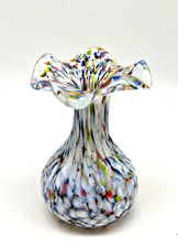 Hand Blown Glass Vase Ruffle Top Multicolored...