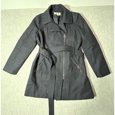 MICHAEL Michael Kors Gray Belted Zip UP Pea Coat Wool and Nylon Womens Large
