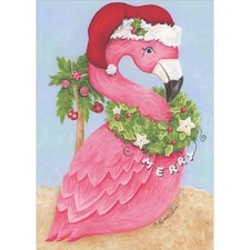 LPG Greetings Pink Flamingo Santa Hat Christmas Cards Box of 16, Warm Weather
