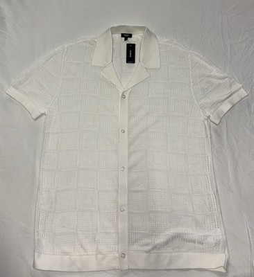Express Textured Geo Crochet Cotton Short Sleeve Shirt Size Large