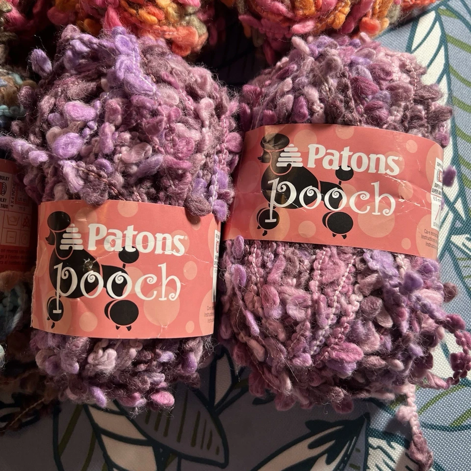 НОВЫЙ лот пряжи Patons Pooch из 7 мотков фиолетовый закат, индийское лето, синий наконечник, - Изображение 2 из 4