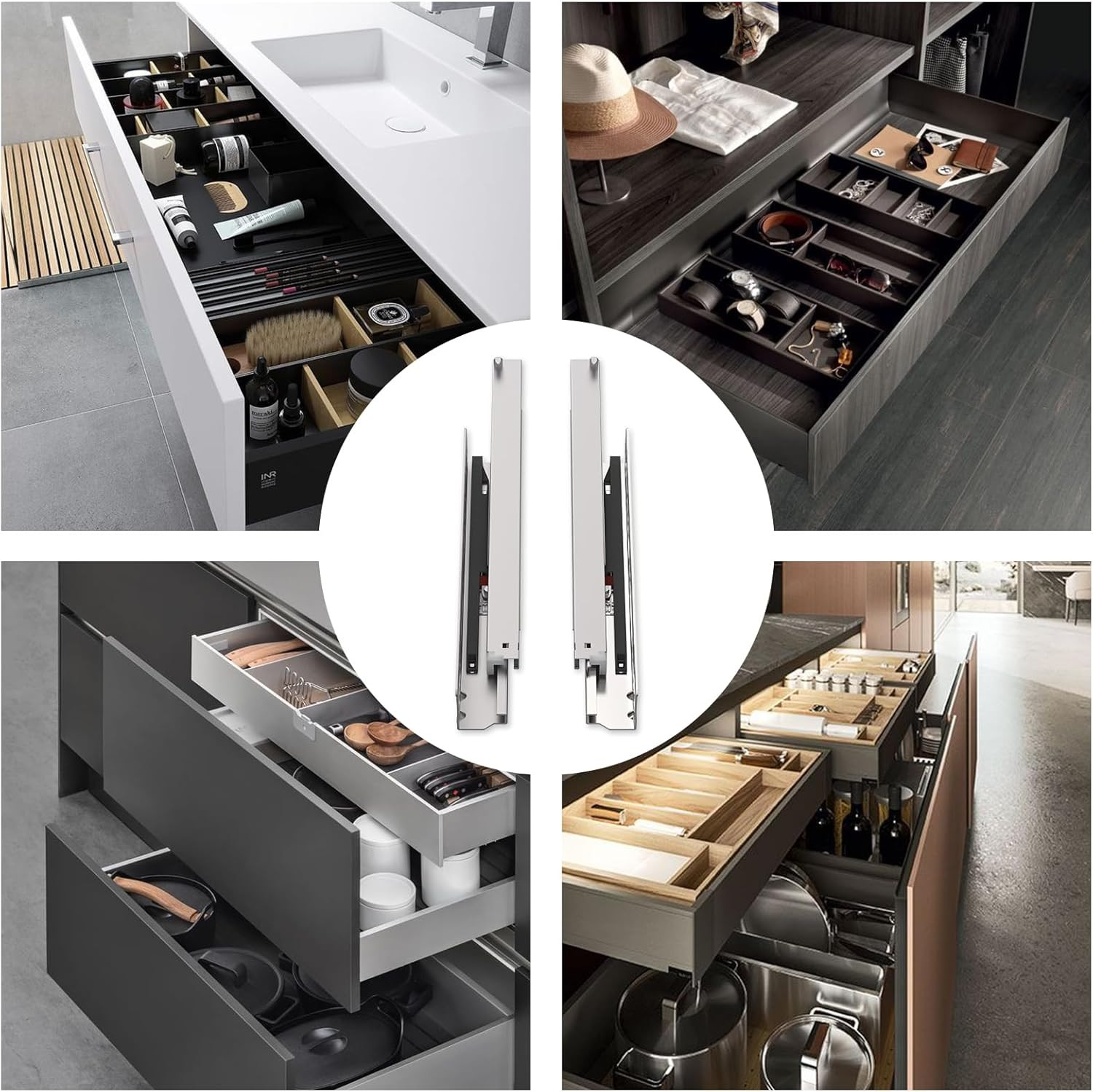 24" Soft Close Drawer Slides with 3D Locking - 6 Pairs for Frameless Cabinets