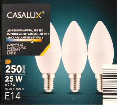 3x LED CANDLES E14 250lm 25=2.2 WATT W SMALL BULB LAMPS WHITE MATT NEW!