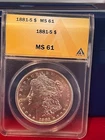 Morgan Dollar 1881-S ANACS MS 61 Silver $1 San Francisco Uncirculated