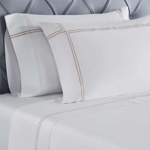 Embroidered Cotton Bed Sheet Set, 1 Elastic Deep Pocket Fitted Sheet, 1 Flat ... - Picture 7 of 8