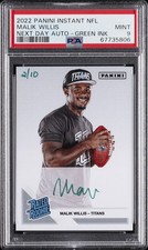 2022 PANINI INSTANT NFL NEXT DAY AUTOS GREEN INK MALIK WILLIS 2/10 PSA 9 AUTO