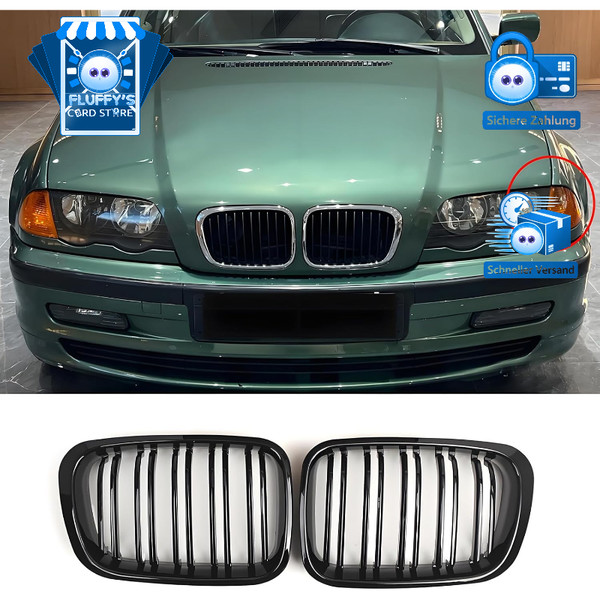 KüHlergrill FüR BMW 3Er E46 4-TüRer 1998-2001 Glanz Schwarz Doppelsteg Sport-image