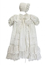Vtg White Baby Girls Baptism Christening Lace 6-9 Months Dress 4 pc Set Bonnet