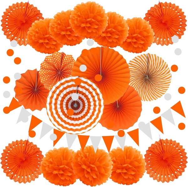 Party Dekoration Papier Pompoms Orange FäCher Wimpel Glitter Girlande-image