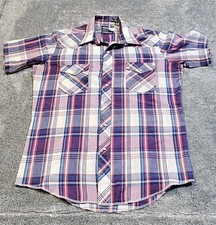 Vintage Wrangler Cowboy Cut Single Needle Pearl Snap Shirt X Long Tails Plaid 16