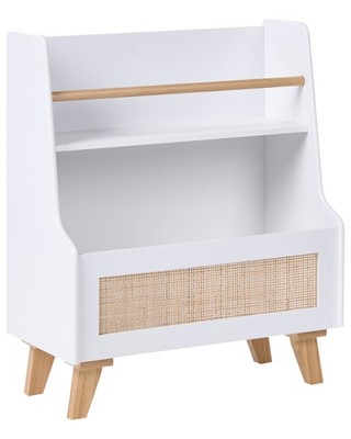 Kinder Bücherregal MDF weiß schmal mit Holzbeinen 2 Fächer Spielzeugregal Jackit
