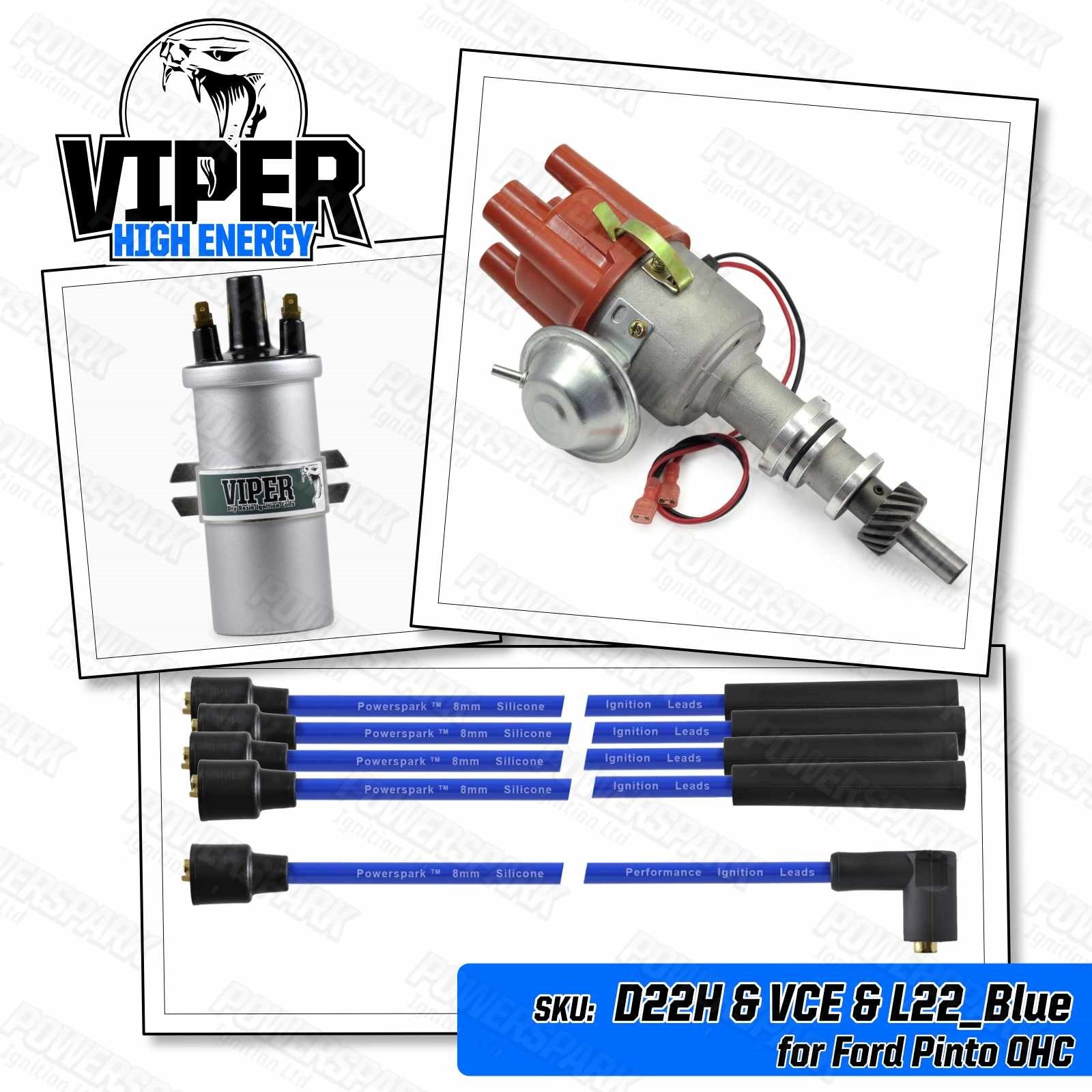Ford Pinto engine Electronic Distributor High Energy Coil 8mm Blue HT Leads