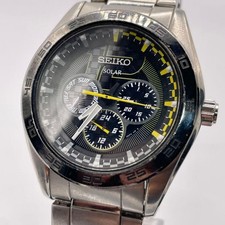 SEIKO Solar Chronograph Watch Yellow Black Rare Color Timepiece Genuine
