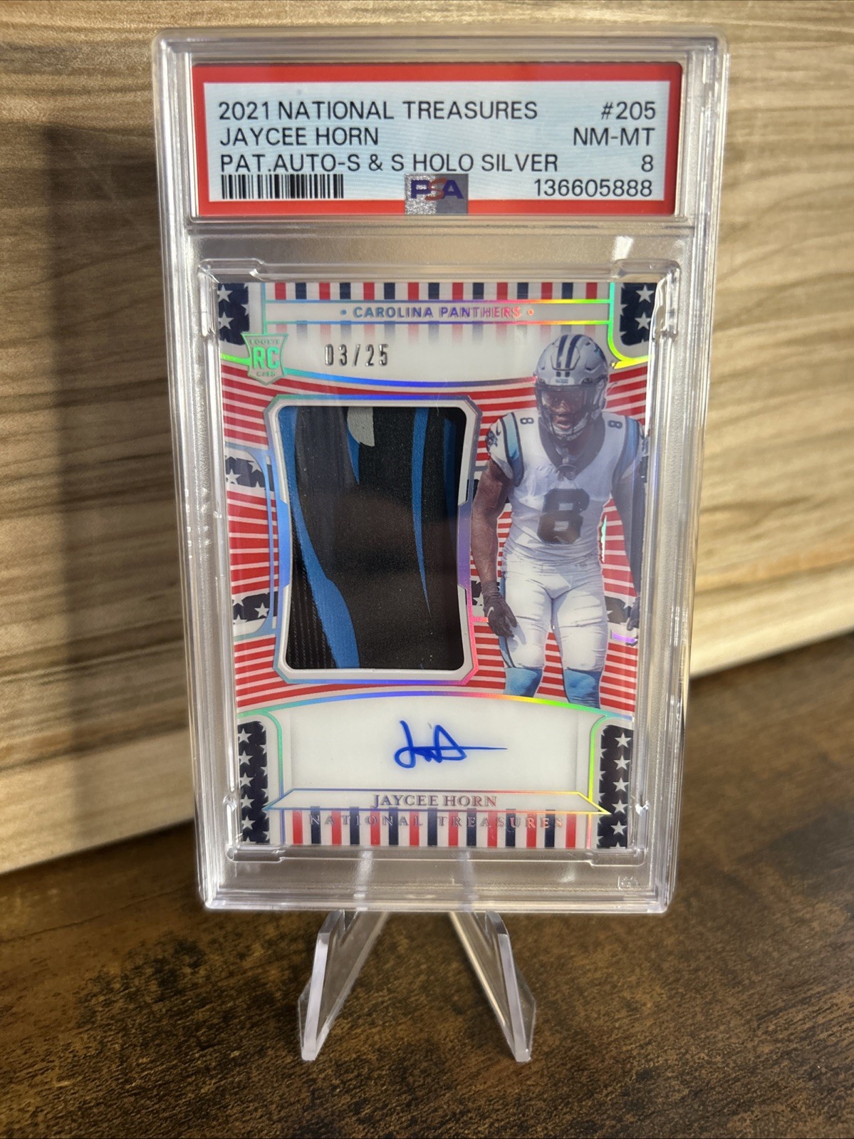 Jaycee Horn Panini National Treasures #205 Autograph Patch Star and Stripe