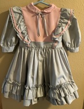 Vintage MARTHA'S MINIATURES Girl's Sz 5 Tiered Ruffle Pink Gray Dress Pageant