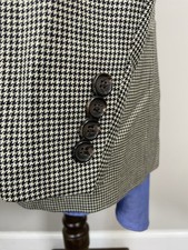 Ralph Lauren 44R Black White Silk Wool Houndstooth Blazer Sport Coat Jacket