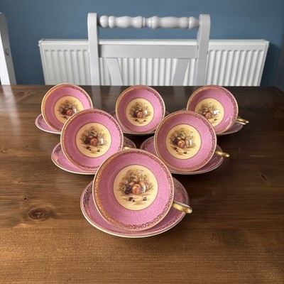 Aynsley Orchard Gold & Rosa 6x Tassen & Untertassen