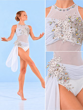 Glamour competition solo dance costume white lyrical mesh illusion MC child