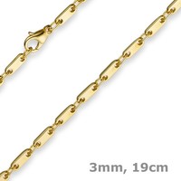 3Mm Armband Armkette Plattenkette Aus 585 Gold Gelbgold, 19Cm, Herren