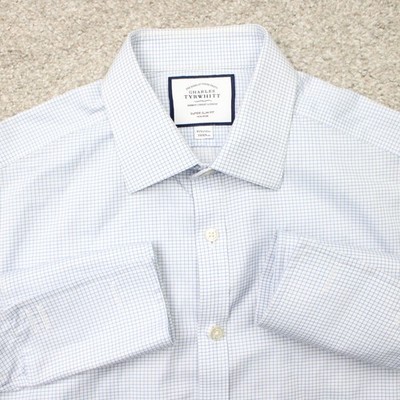 Charles Tyrwhitt Shirt Mens 15 1/2, 35 Blue Super Slim Fit Non-Iron French Cuff