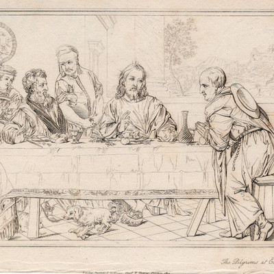 THE SUPPER AT EMMAUS Antique 1809 Copper Engraving with Descriptive Text Page