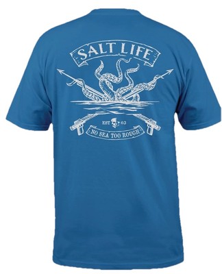 SALT LIFE Azure Blue ''OCTO SPEARS'' OCTOPUS S/S T-SHIRT MEN'S LARGE NWT