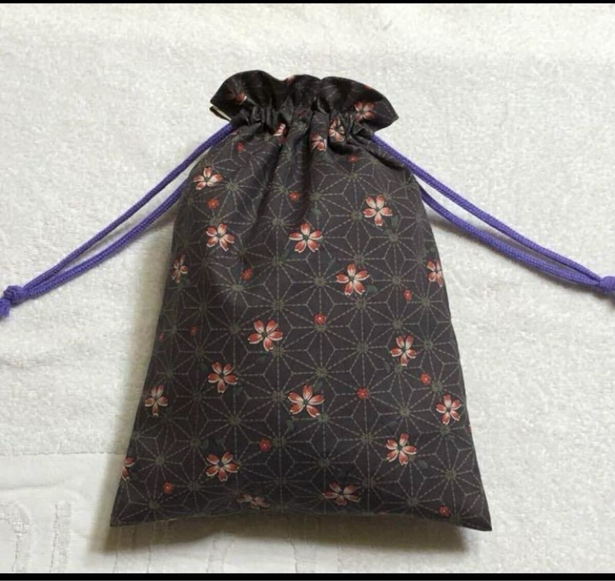 Drawstring pouch, drawstring bag, Japanese patter… - image 1
