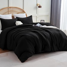 CozyLux Queen Comforter Set Black, 3 Pieces Solid Queen, Black