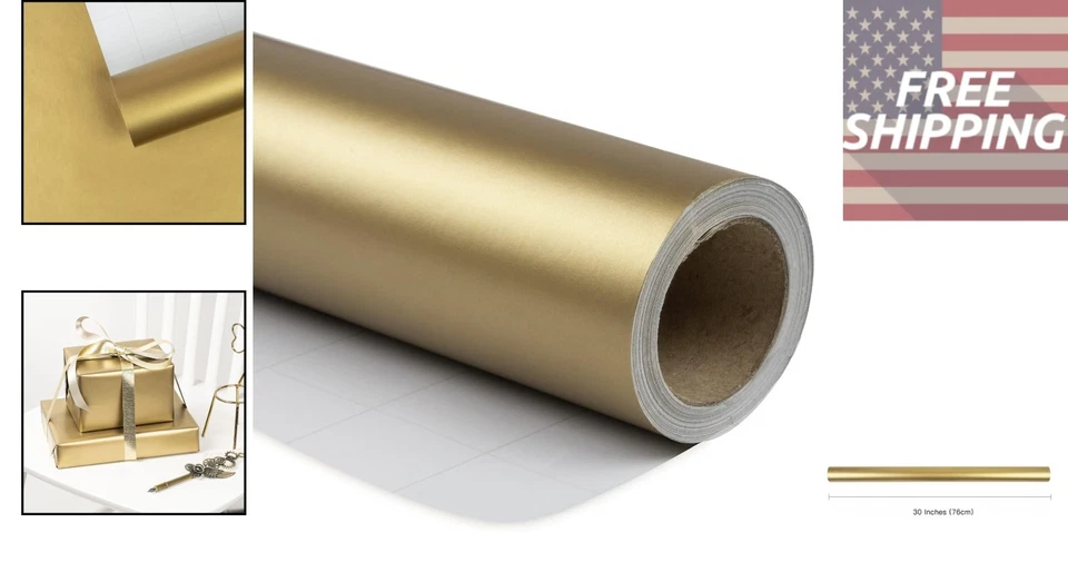 Rollo de papel de envolver dorado duradero - 82 pies cuadrados para Navidad, bodas y duchas Foto 2 de 4