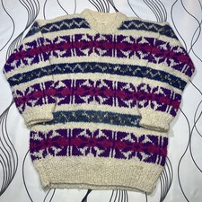 Vintage Wool Sweater Hand Knit 100 Wool Nordic Fair Isle Chunky Knit Ecuador
