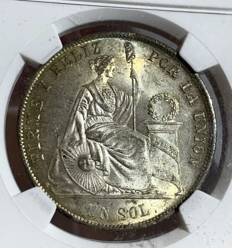 1870 YJ PERU SOL SILVER COIN NGC MS63