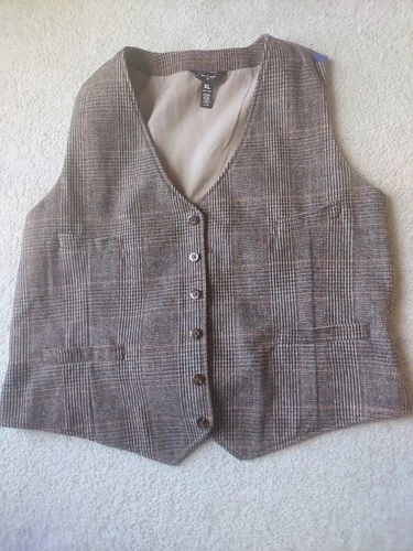 Houston White Men's Brown Plaid Button Down Vest Sz L NWOT - product listing photo