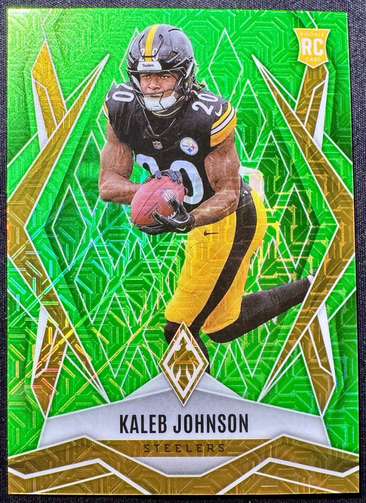 2025 Panini Phoenix Rookies Kaleb Johnson #182 Green Mojo International /75 RC