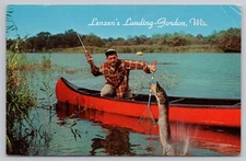 Lenzen's Landing Gordon WI Fishing Canoe Vintage Photochrome Postcard
