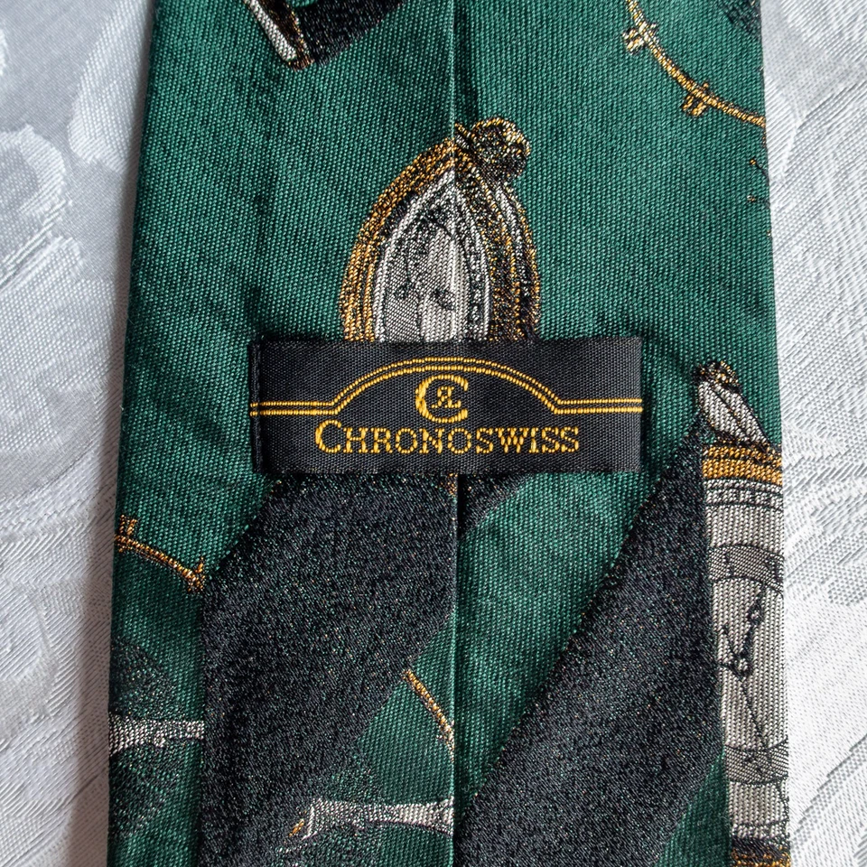Chronoswiss Seidenkrawatte dunkelgrün, viele Uhren und Logo, selten Top! - Bild 2 von 4
