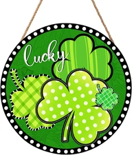 Happy St Patricks Day Sign Front Door Decor Green Shamrock Lucky Clover Farmhous