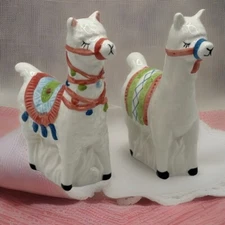 LLAMA Tableware Ceramic Salt Pepper Shakers White Animal Kitschy