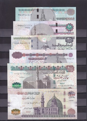 EGYPT 5 10 20 50 100 200 EGP POUNDS 2013 2015 P 63 64 65 66 67 77a SIG23 UNC SET - Picture 3 of 7