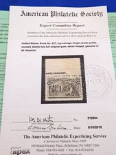 U.S. STAMPS SCOTT #237 Unused OG NH APS CERTIFICATE