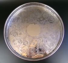 Silver plated Serving Tray by VINERS. Chased Gallery Round Quality. VTG 12.25"